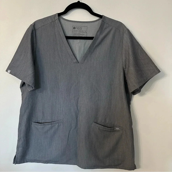 FIGS Women’s Graphite Short Sleeve V-Neck Casma Three Pocket Scrub Top Sz XL GUC - Picture 2 of 7